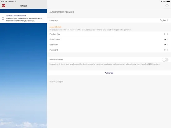 ภาพหน้าจอของ IQSMS Fatigue iPad 