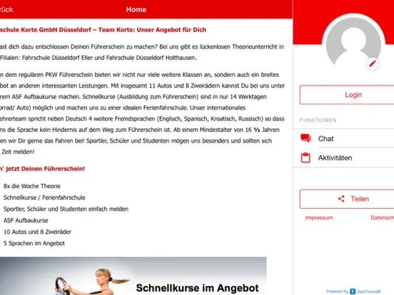 Zrzuty ekranu Fahrschule Korte GmbH iPad 