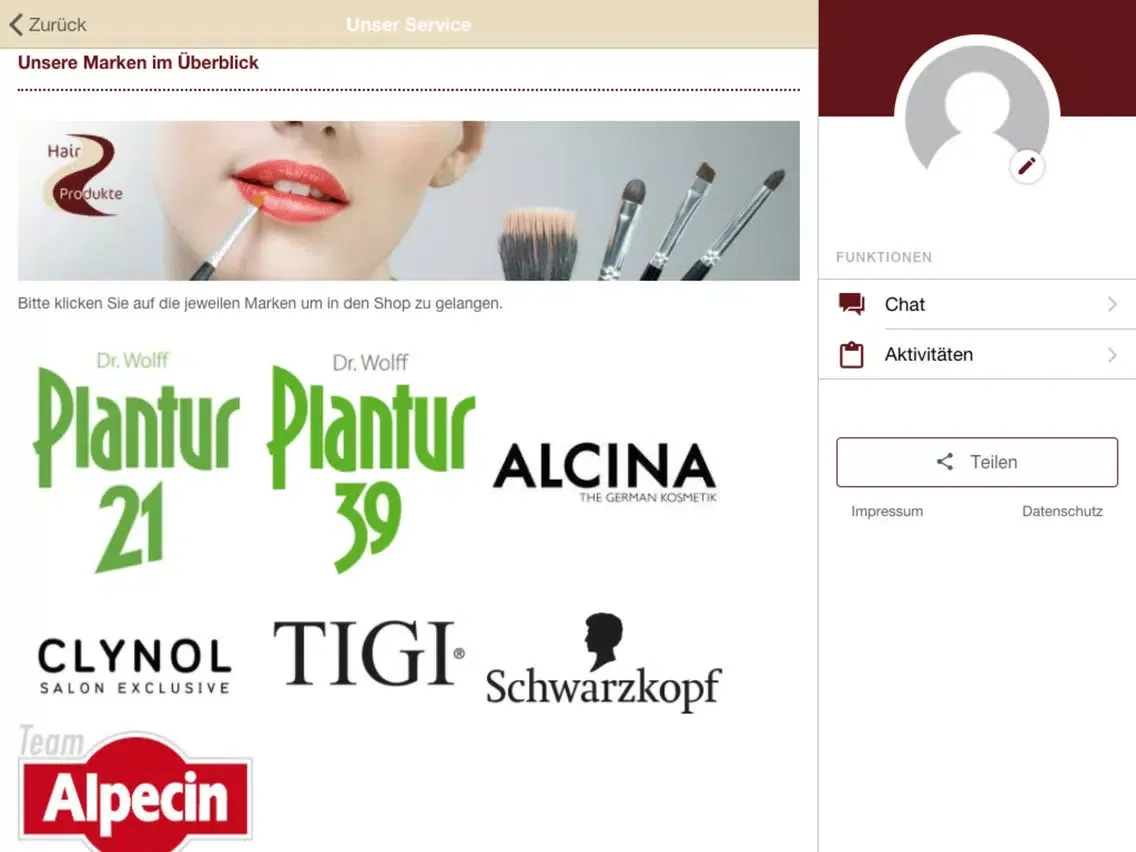 Capturas de tela do Hair-Produkte iPad 