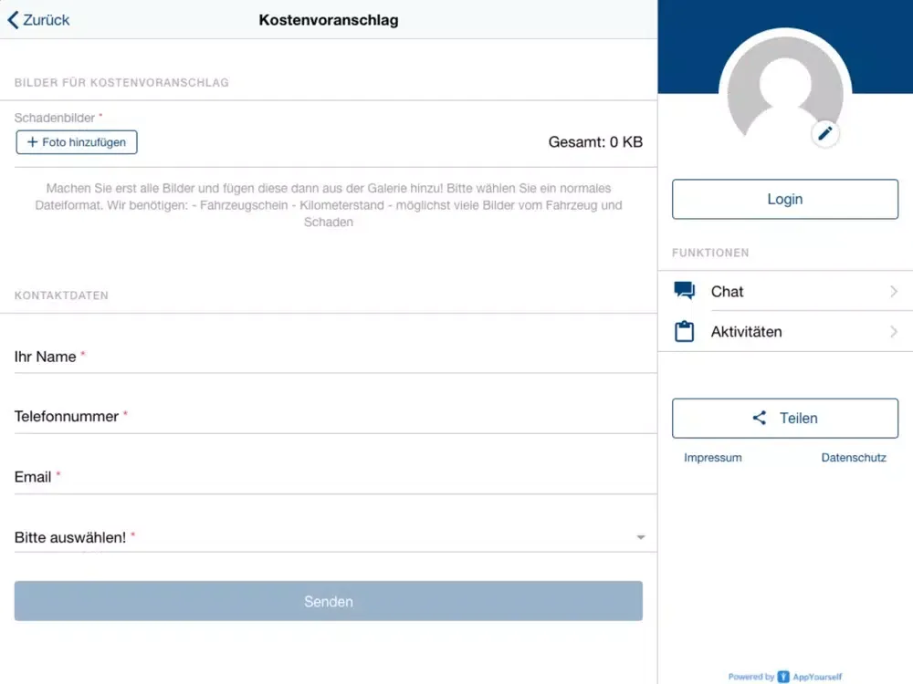 Tangkapan layar Unfall App CrashProfi.de iPad 