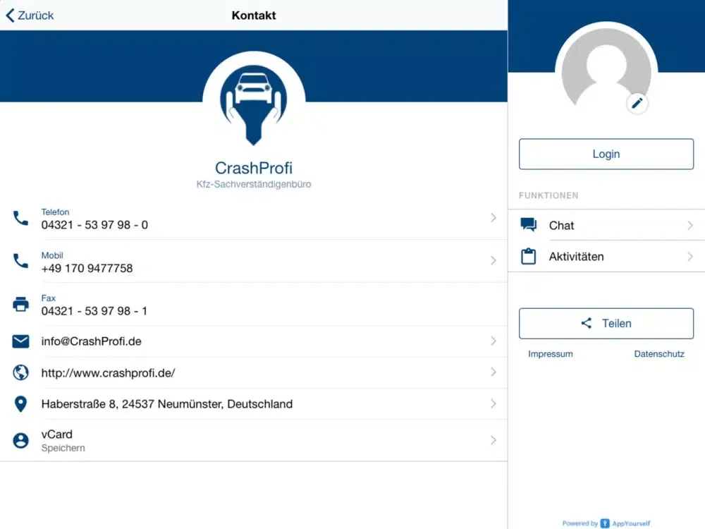 Tangkapan layar Unfall App CrashProfi.de iPad 