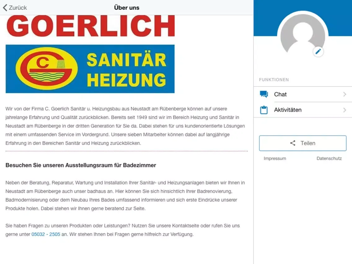 Tangkapan skrin Goerlich Sanitär iPad 