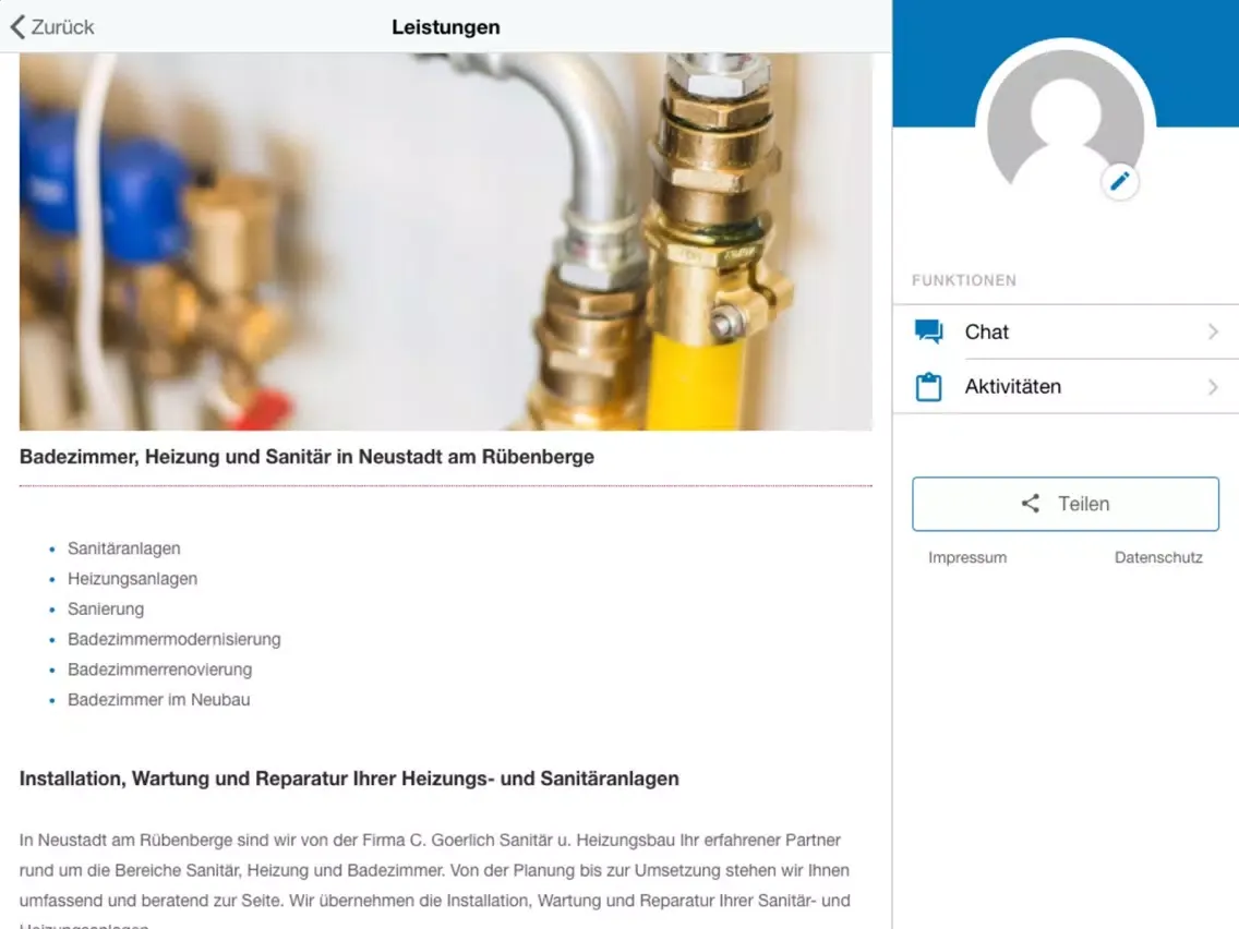 Tangkapan skrin Goerlich Sanitär iPad 