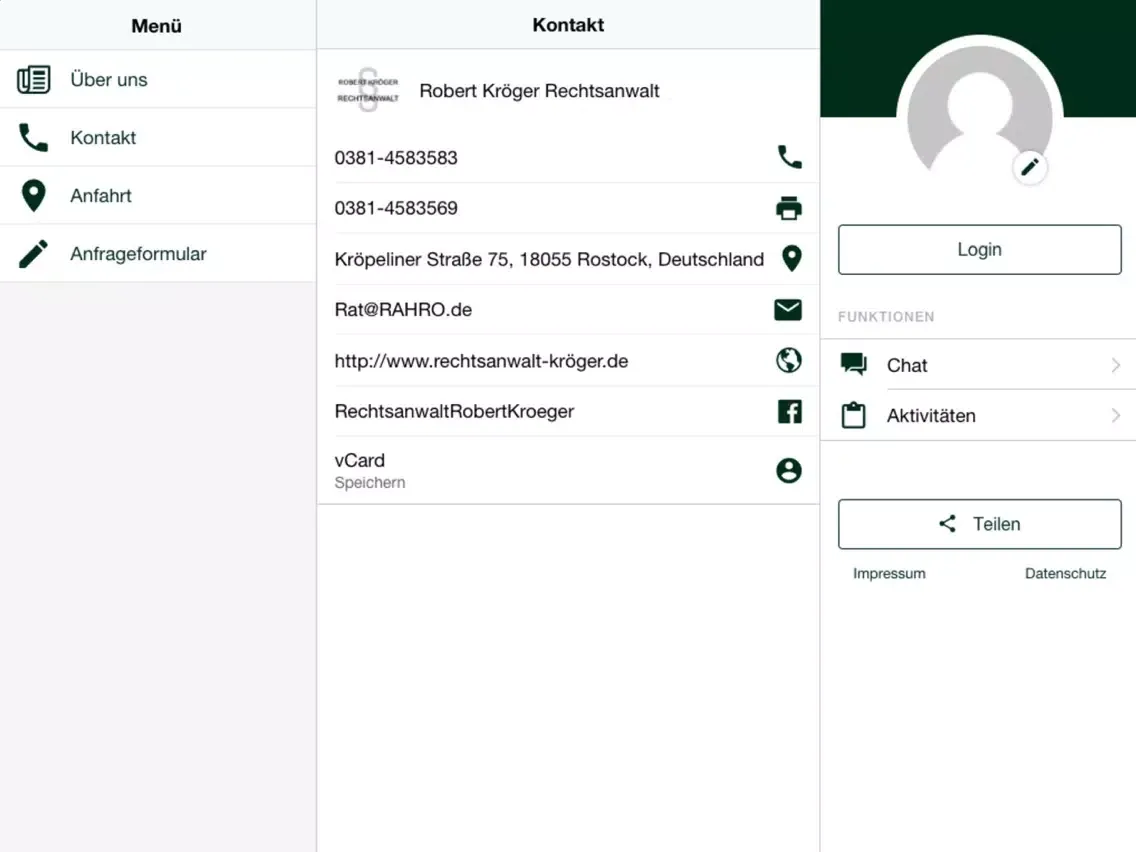 Robert Kröger Rechtsanwalt iPad  Ekran Görüntüleri