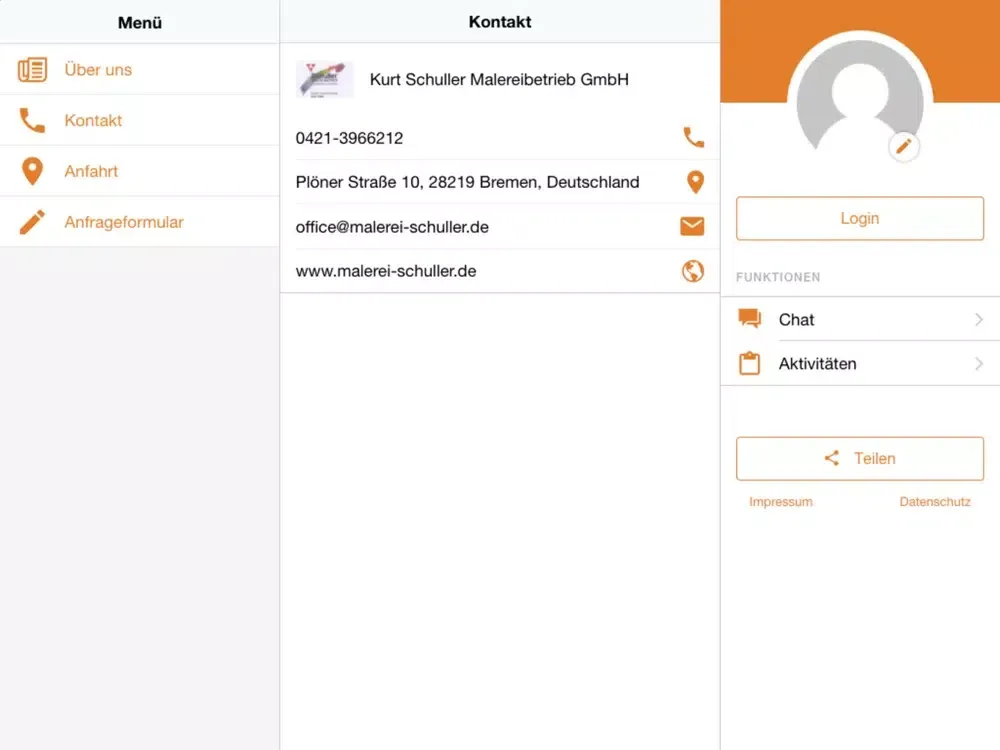 Tangkapan layar Malereibetrieb Kurt Schuller iPad 