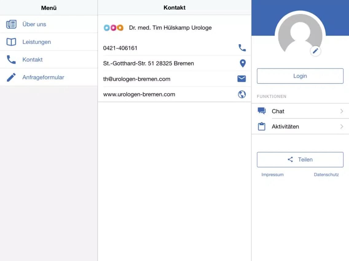 Tangkapan layar Dr. Tim Hülskamp Urologie iPad 