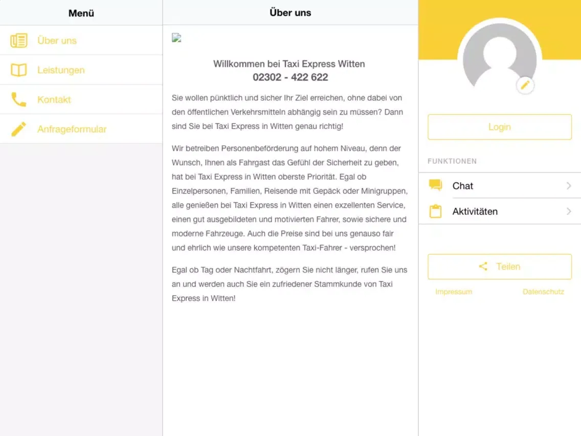 Ảnh chụp màn hình của WITTEN Taxi EXPRESS iPad 