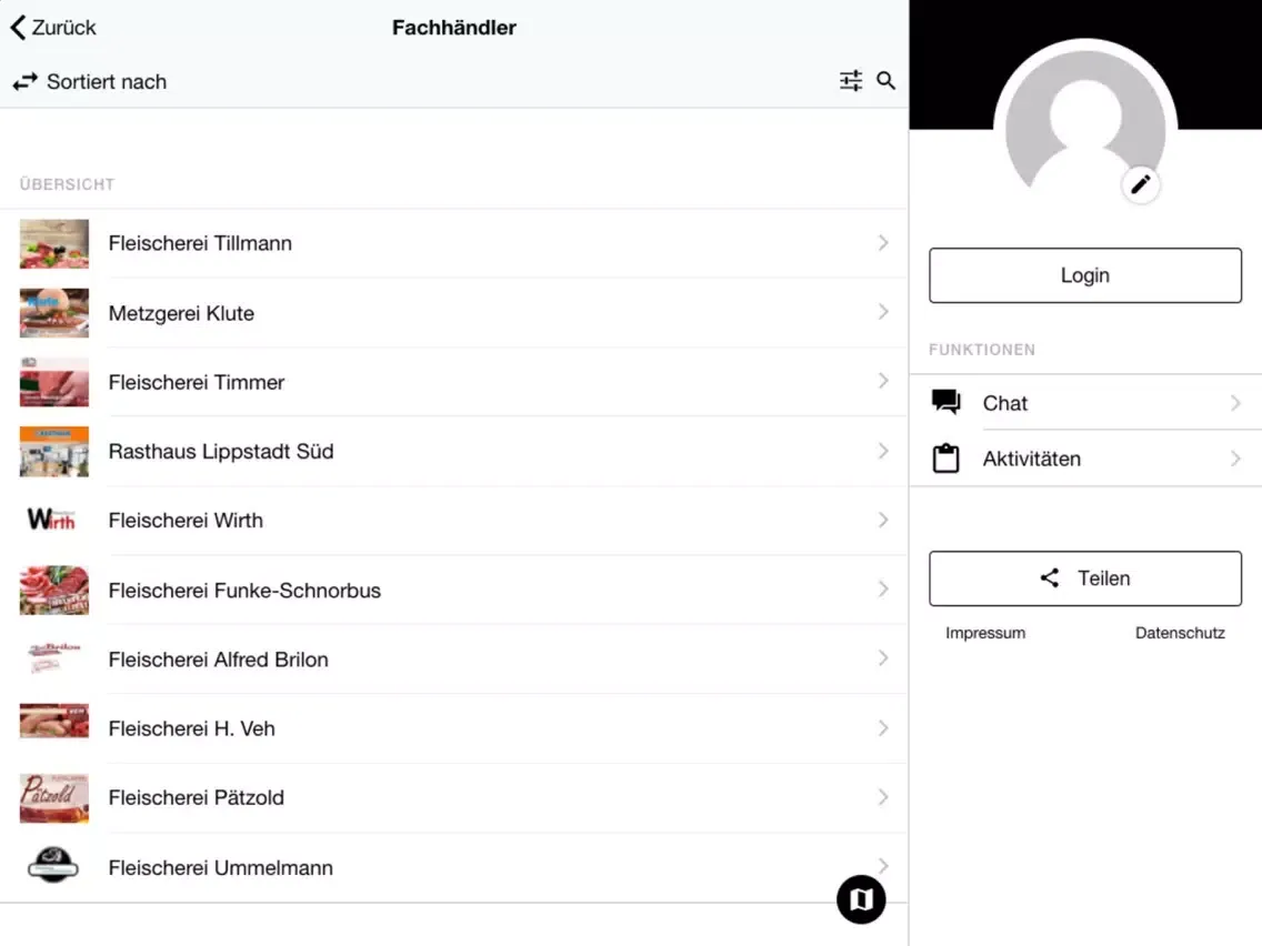 Tangkapan skrin Fleischer-App iPad 
