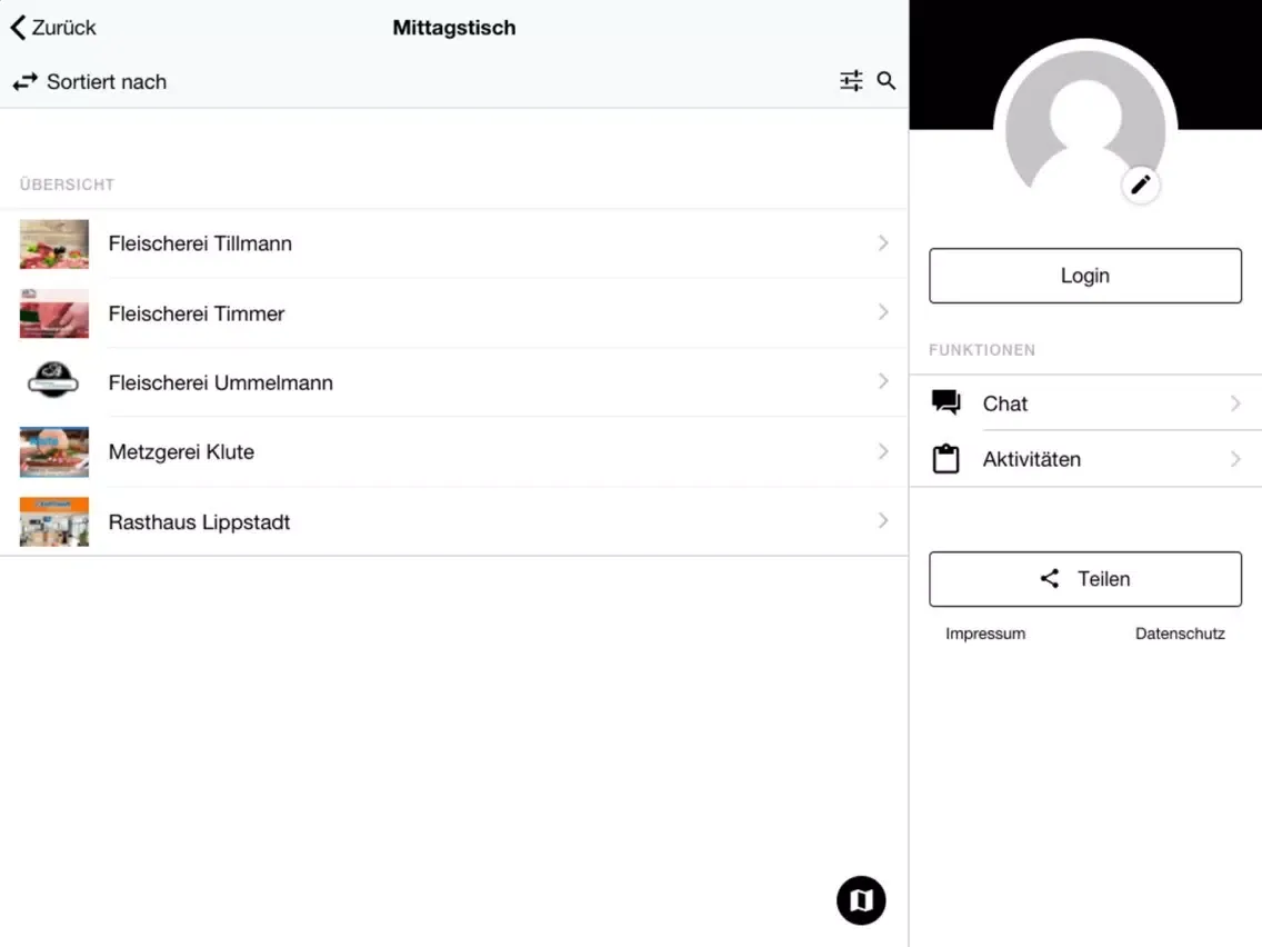 Tangkapan skrin Fleischer-App iPad 