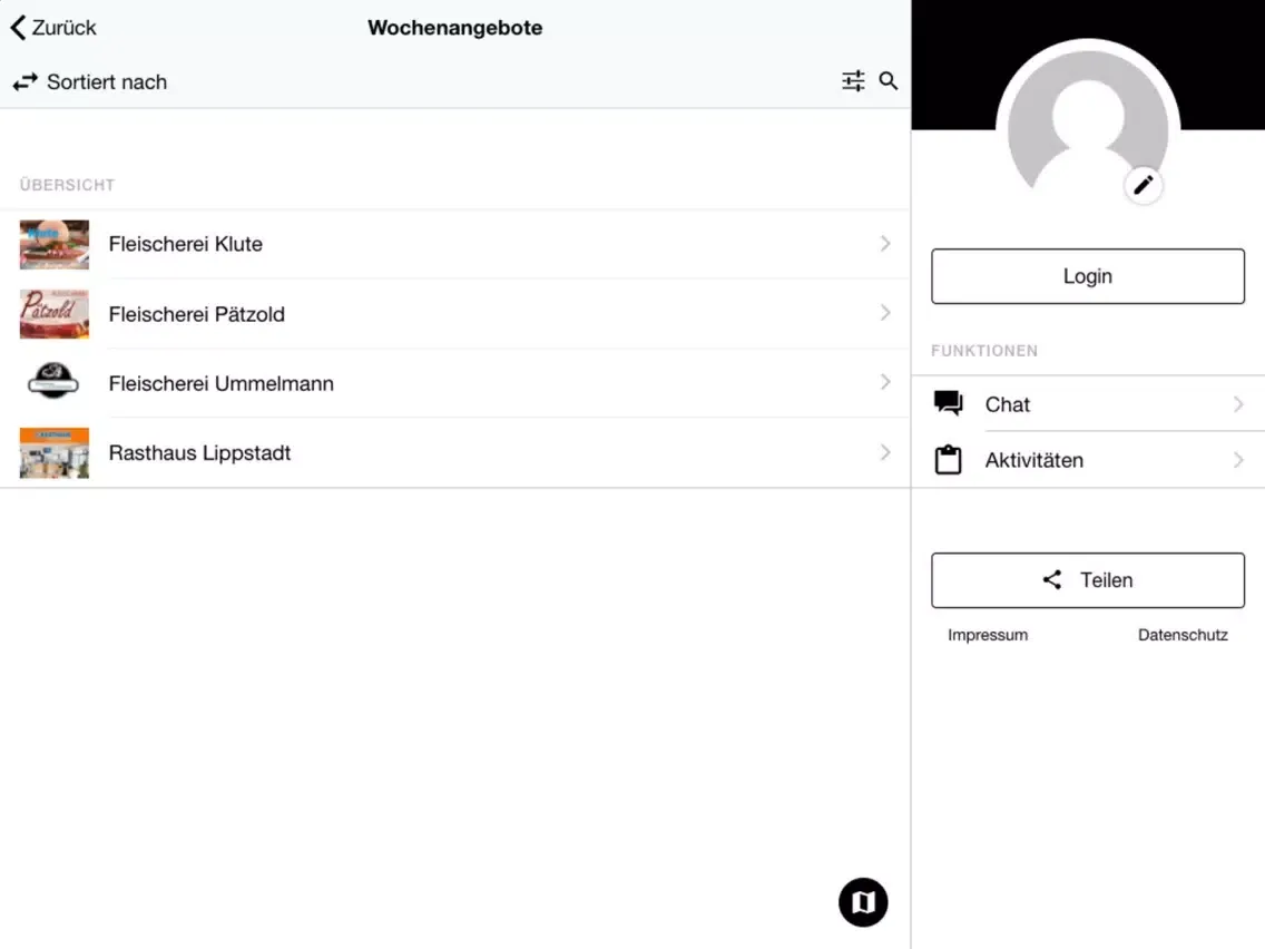Tangkapan skrin Fleischer-App iPad 