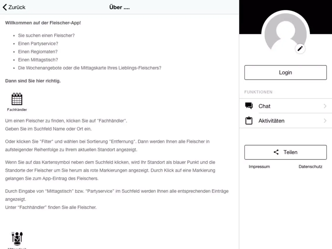 Tangkapan skrin Fleischer-App iPad 