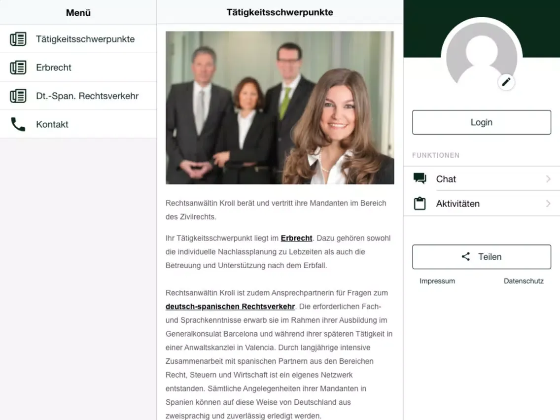 Tangkapan layar Katharina Kroll Rechtsanwältin iPad 
