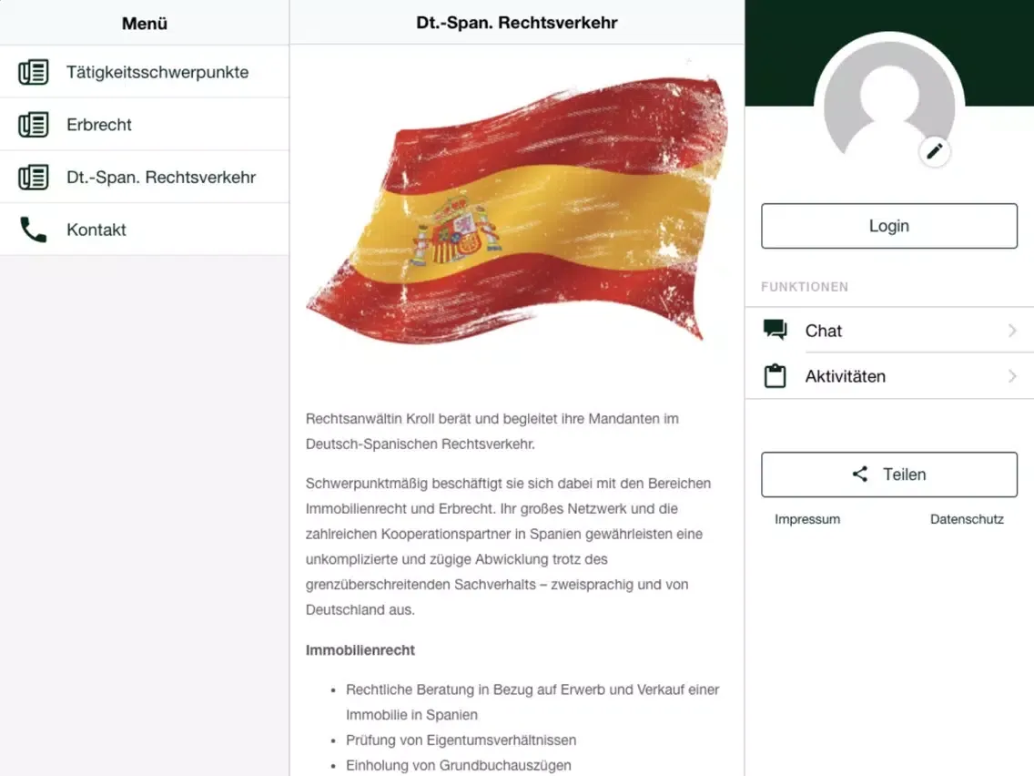 Tangkapan layar Katharina Kroll Rechtsanwältin iPad 