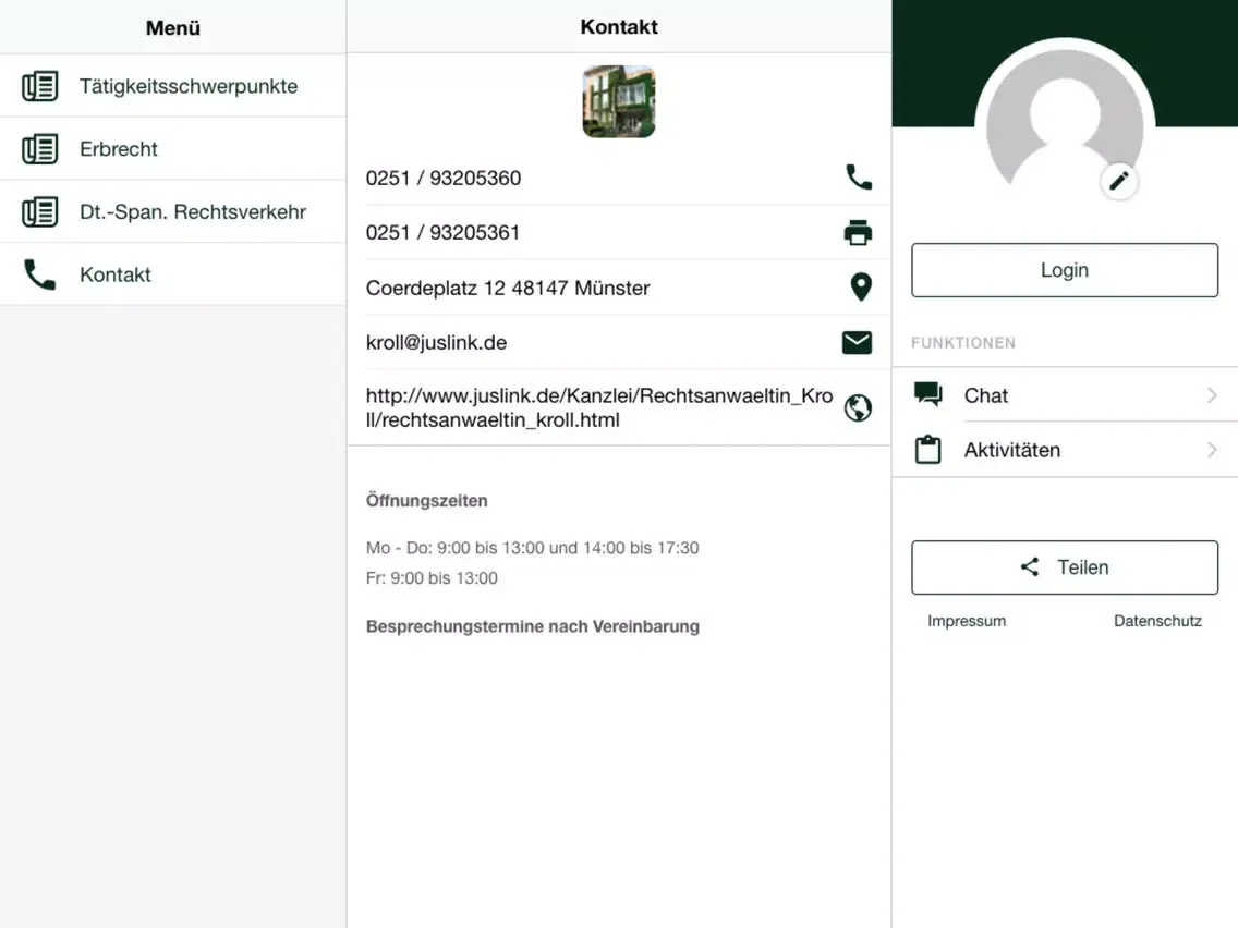 Tangkapan layar Katharina Kroll Rechtsanwältin iPad 