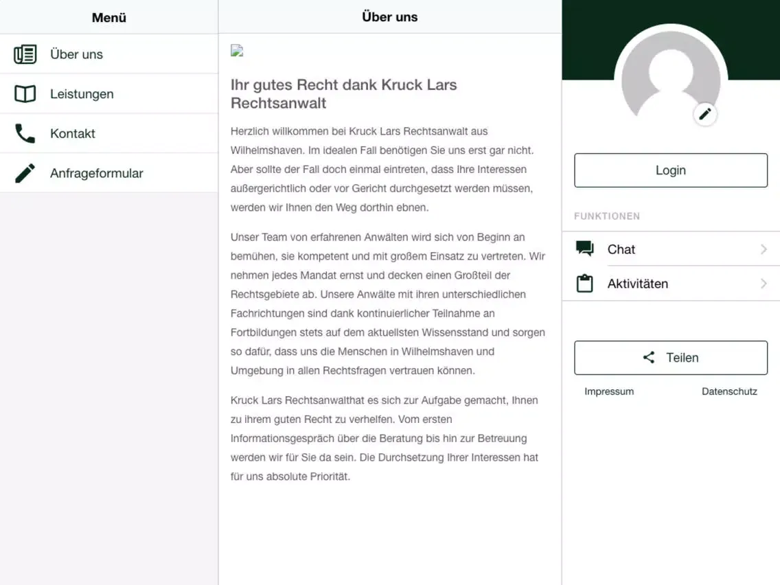 Tangkapan skrin Kruck Lars Rechtsanwalt iPad 