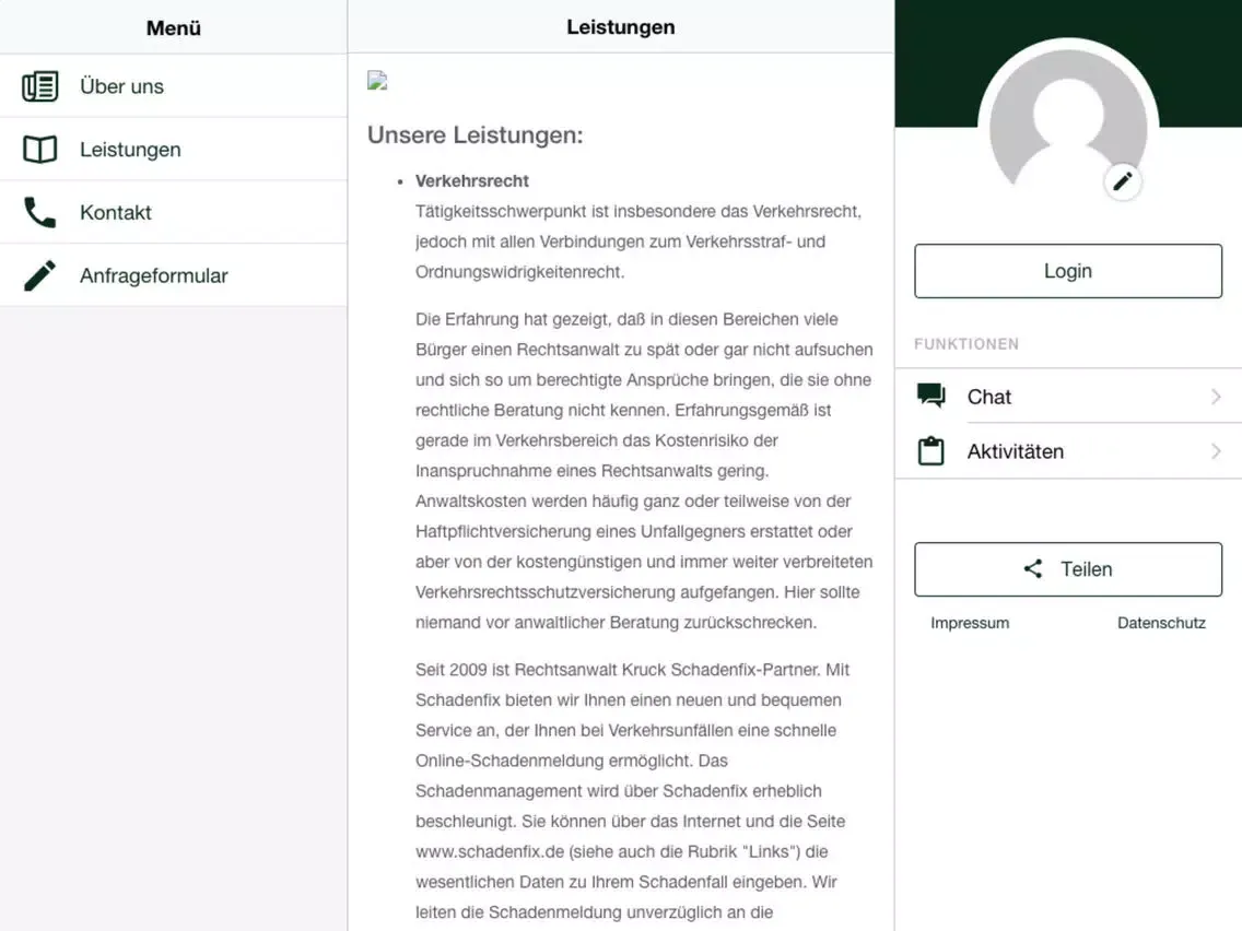 Tangkapan skrin Kruck Lars Rechtsanwalt iPad 