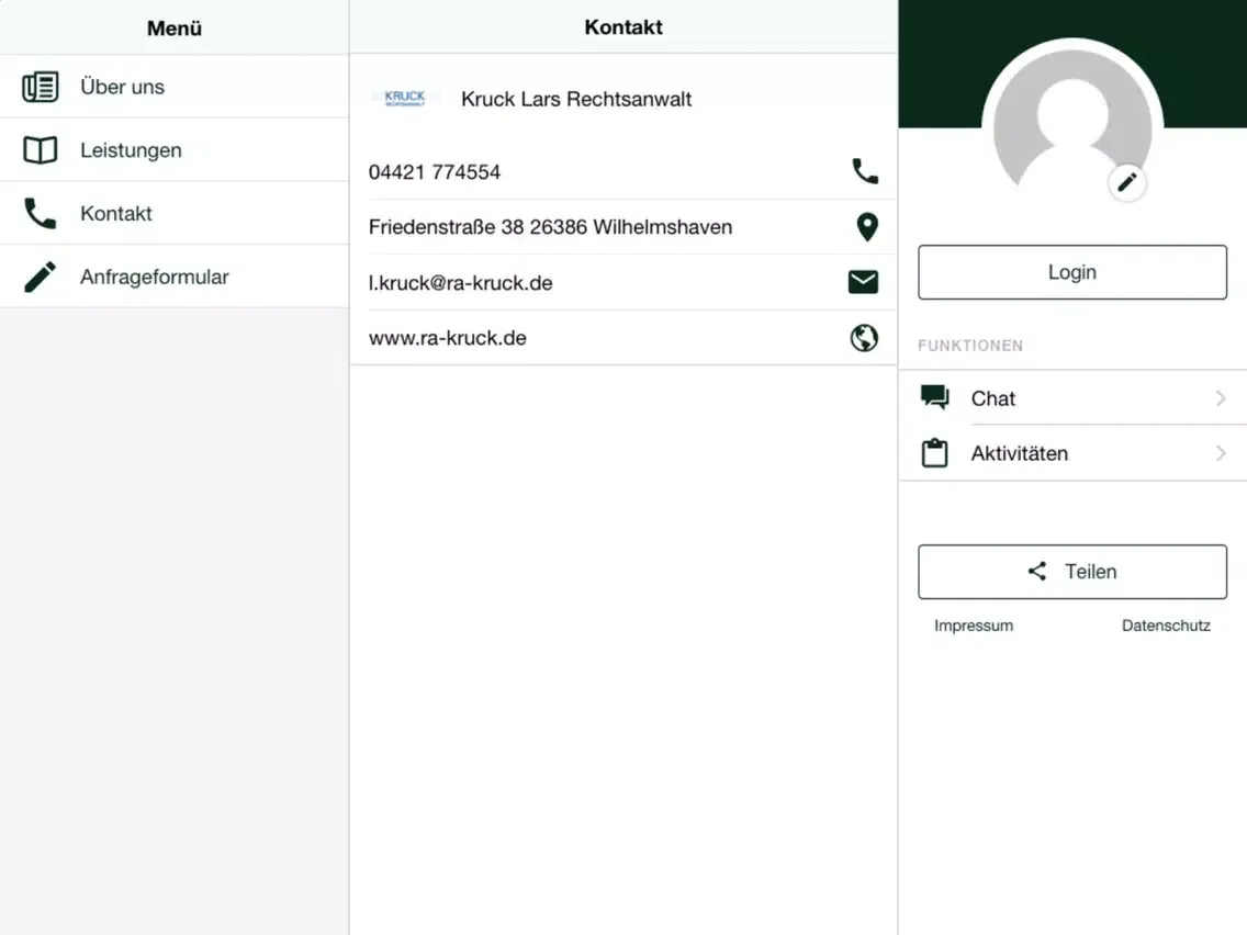 Tangkapan skrin Kruck Lars Rechtsanwalt iPad 
