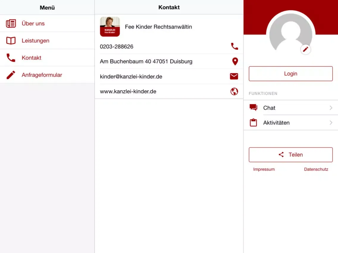 Tangkapan layar Fee Kinder Rechtsanwältin iPad 