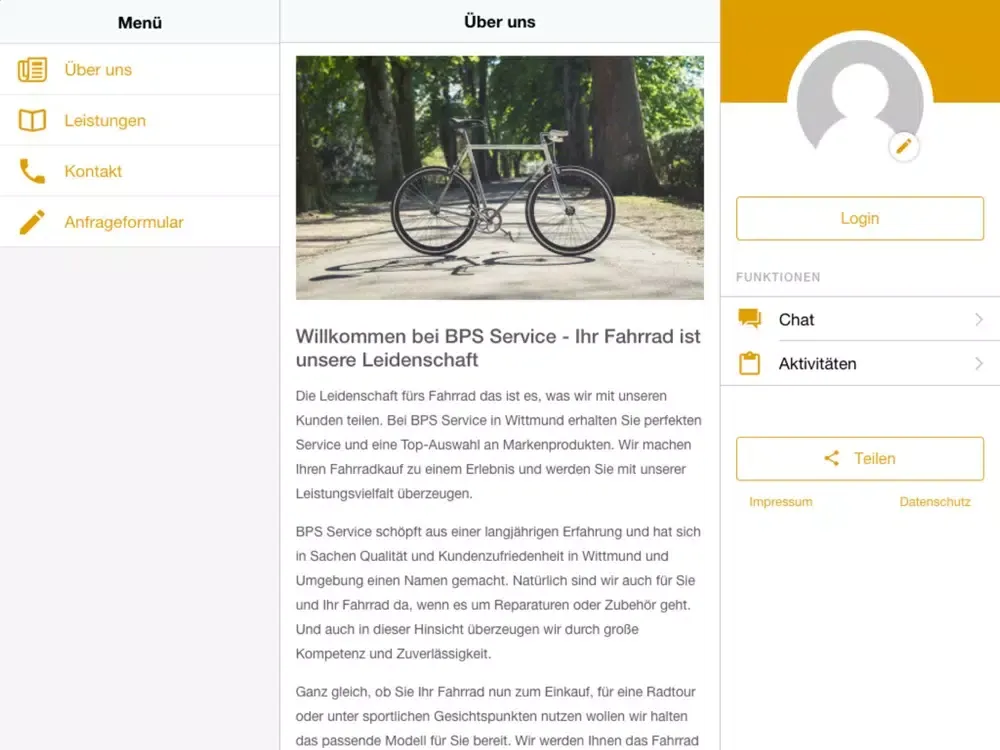 Tangkapan skrin BPS Service Fahrräder iPad 
