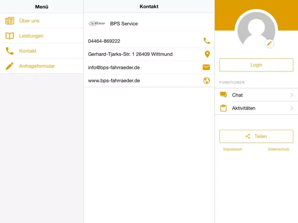 Tangkapan skrin BPS Service Fahrräder iPad 