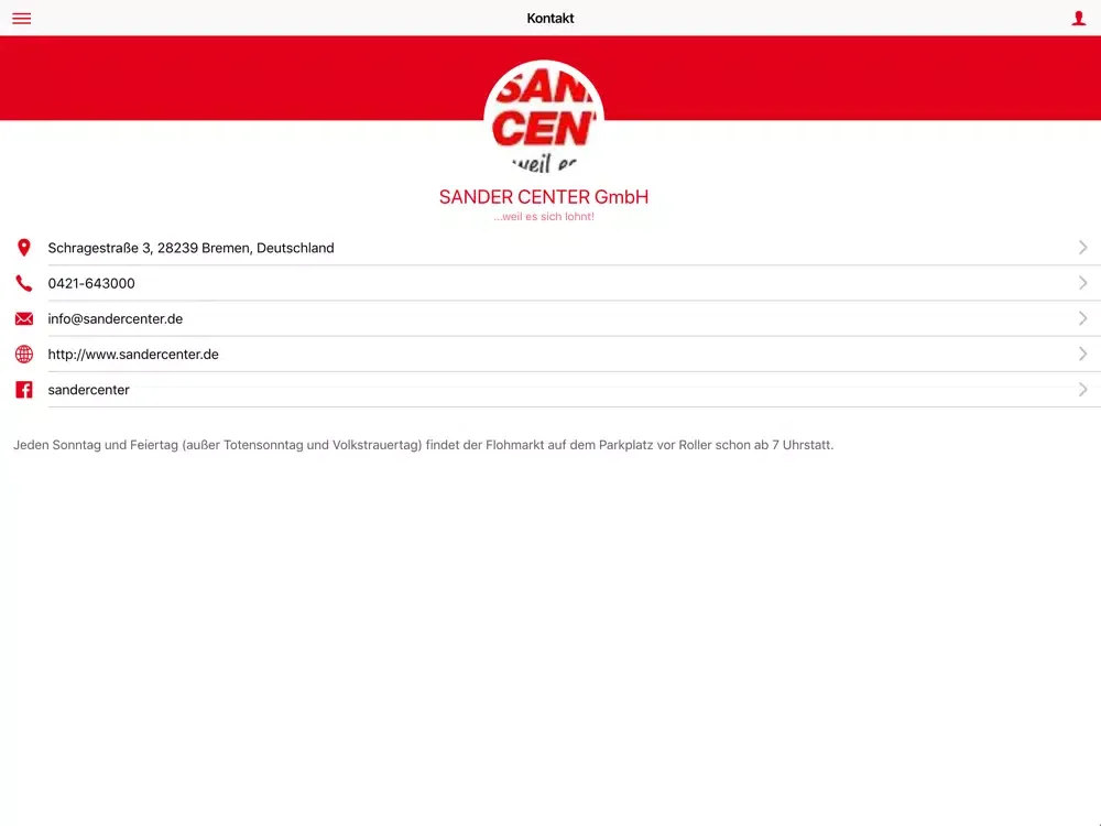 Tangkapan skrin SANDER CENTER iPad 