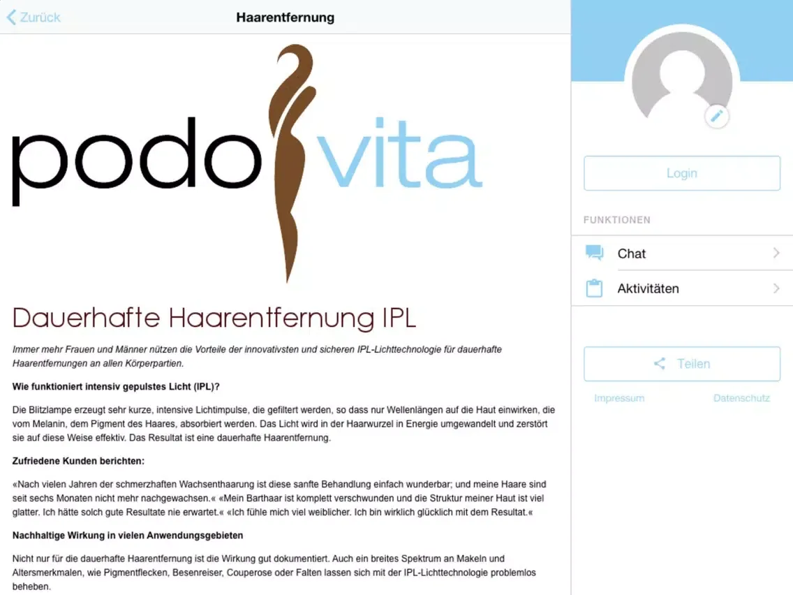 Tangkapan skrin PodoVita iPad 