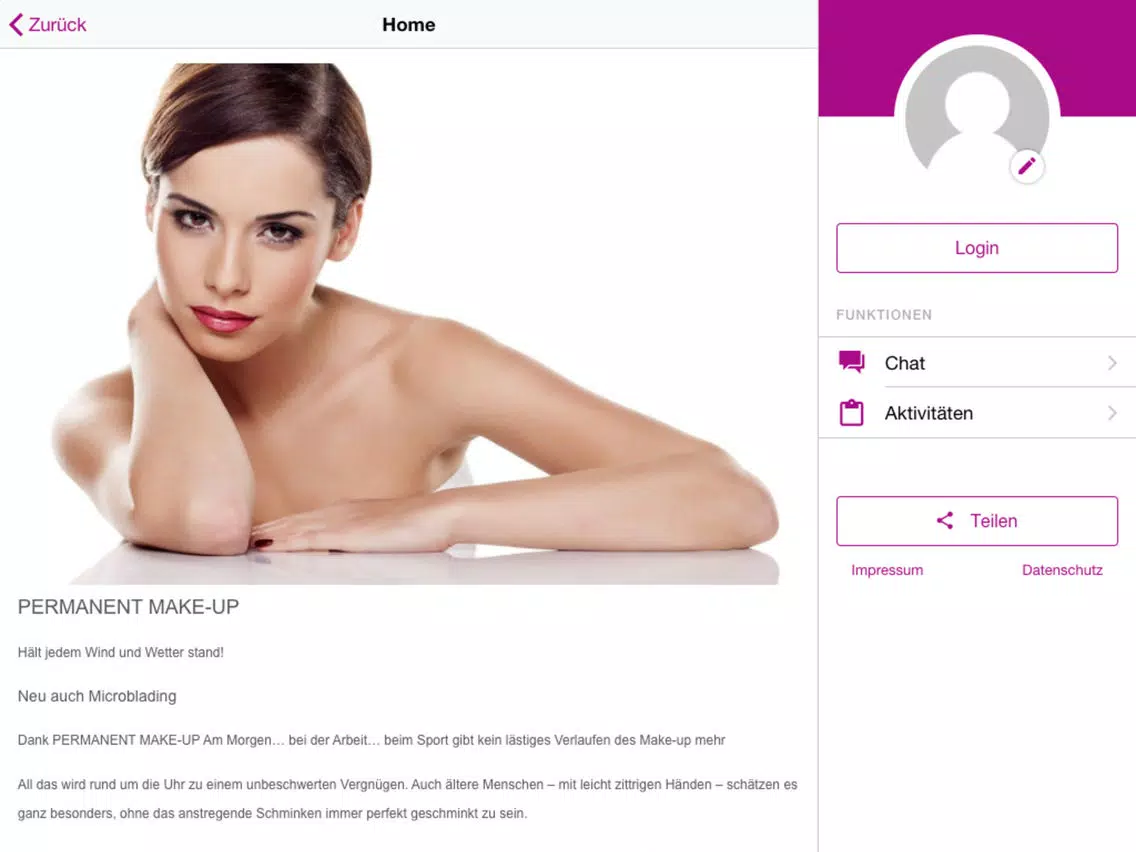Tangkapan layar Tiziana Beauty iPad 