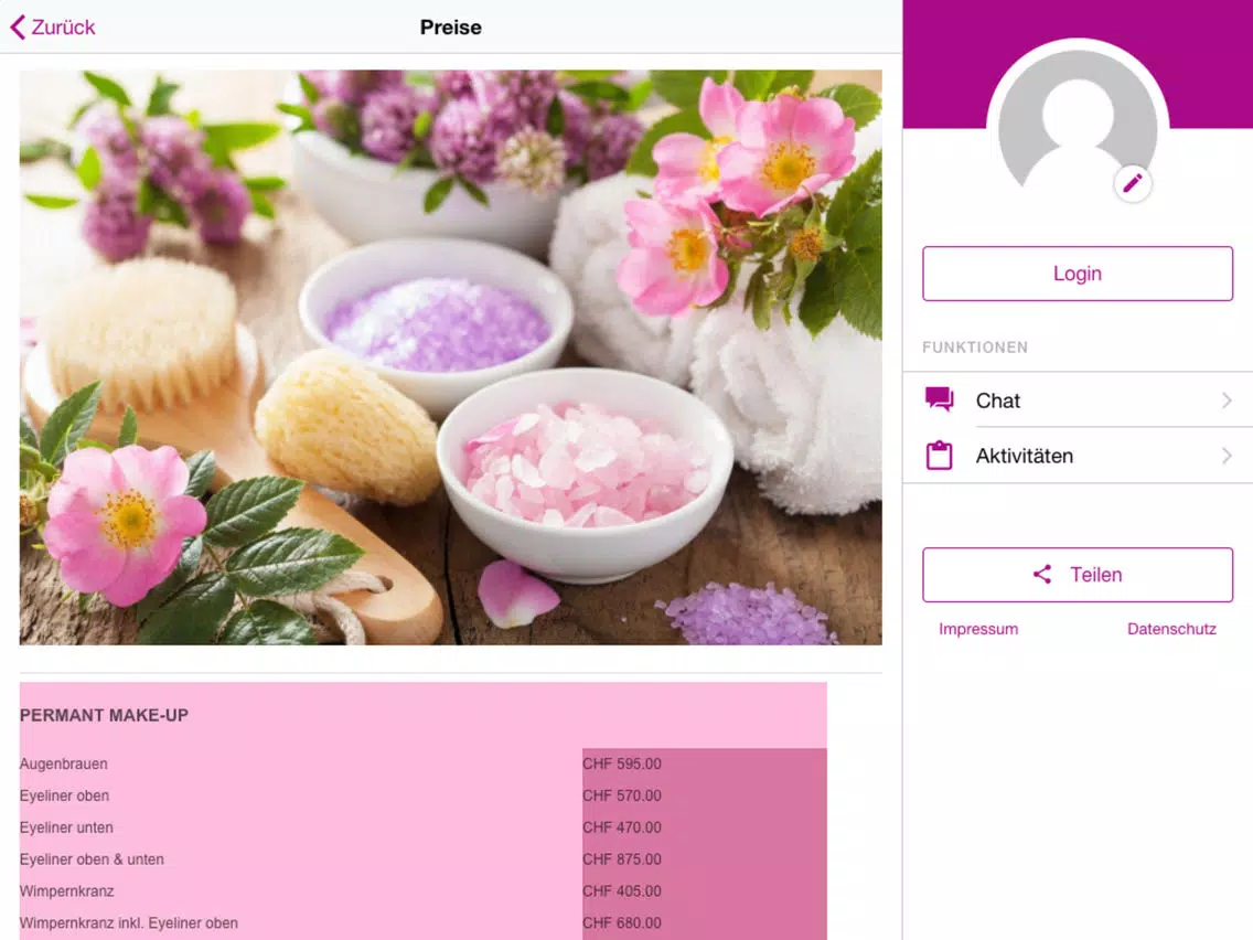 Tangkapan layar Tiziana Beauty iPad 