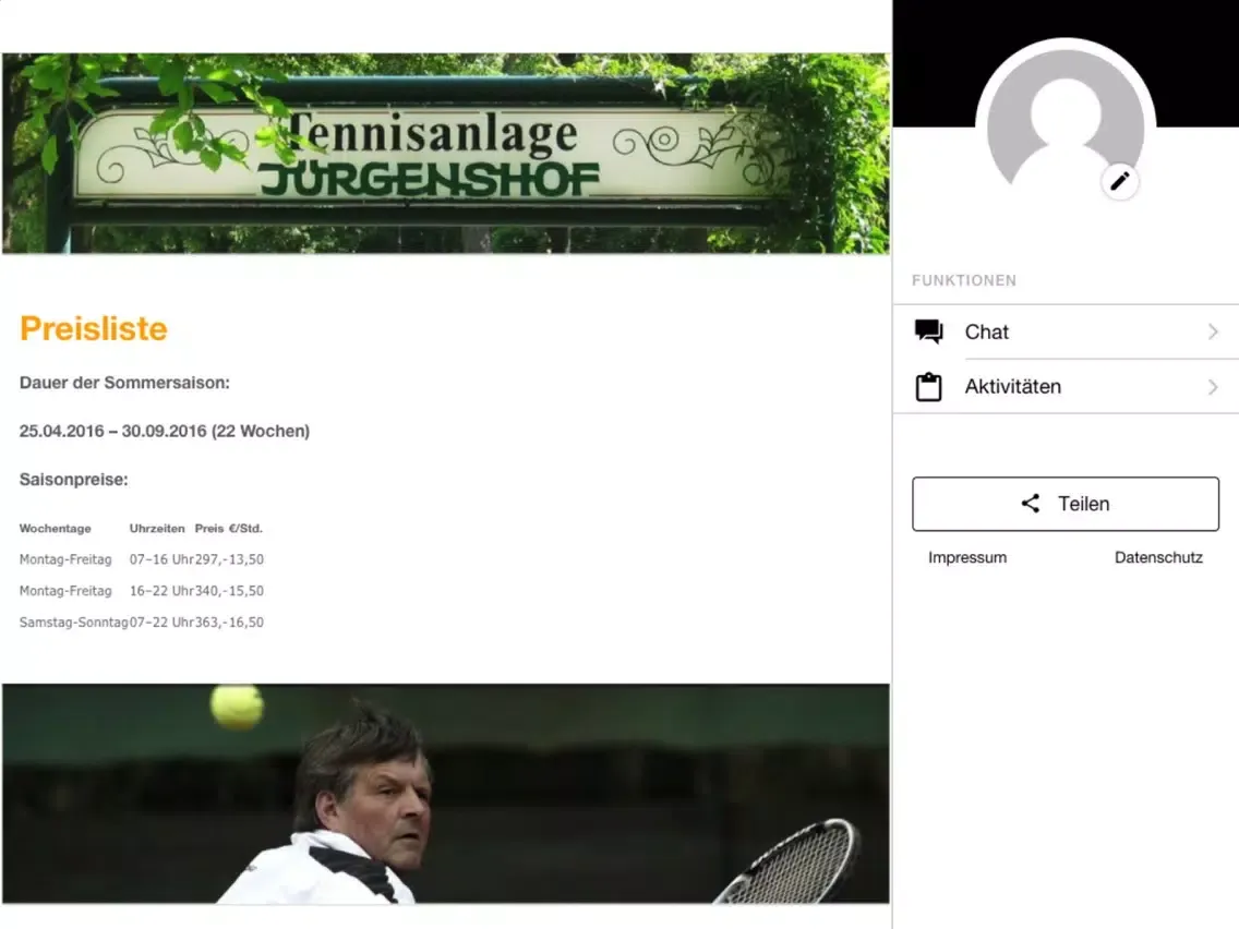Tennisanlage Jürgenshof iPad  スクリーンショット