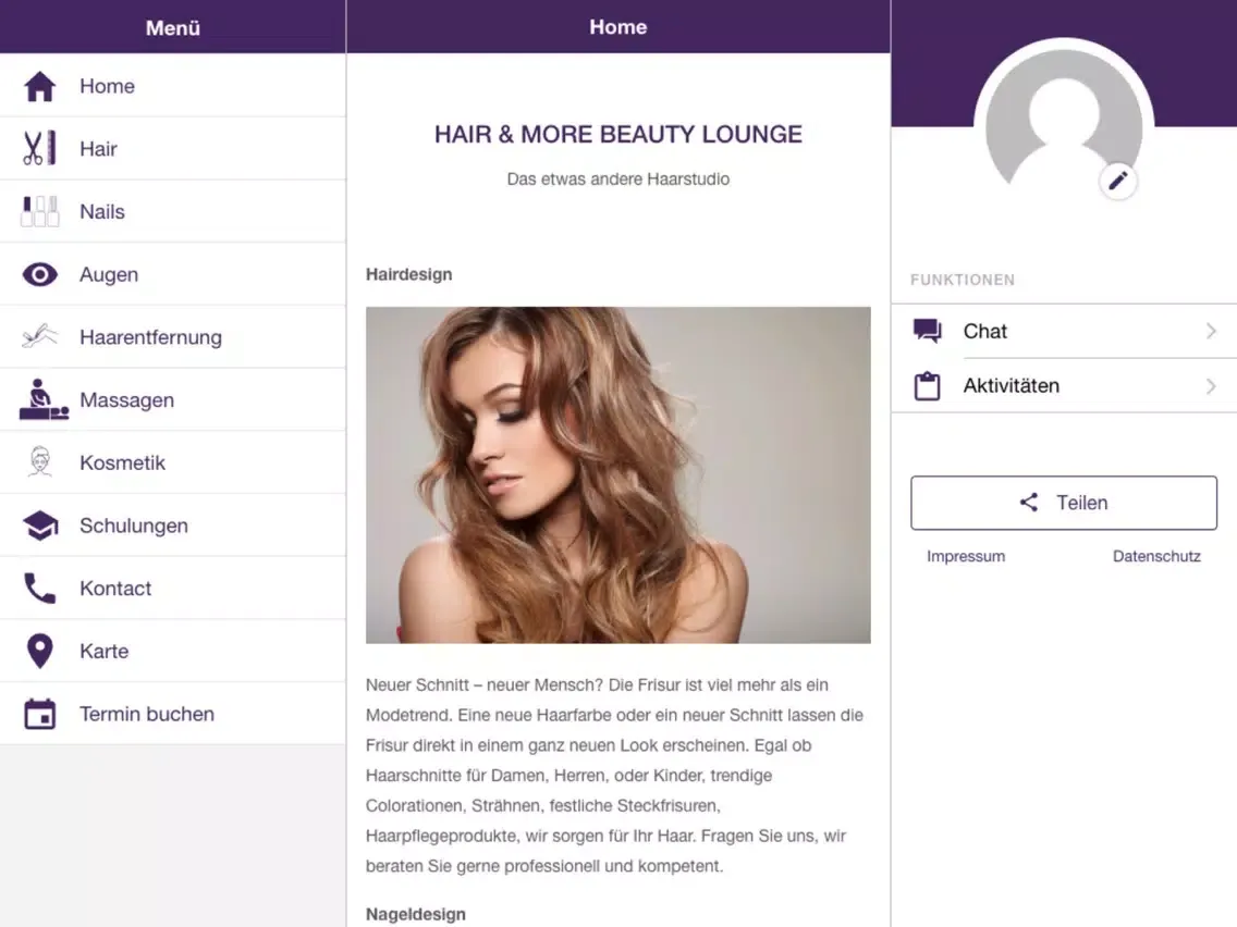 Hair & More Beauty Lounge iPad 應用截圖