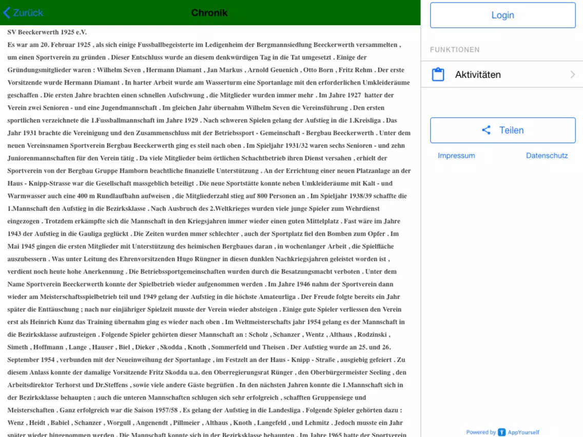 SV Beeckerwerth 1925 e.V. iPad 应用截图