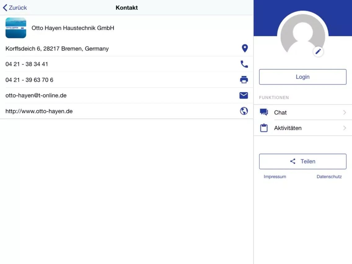 Tangkapan layar Otto Hayen Haustechnik GmbH iPad 