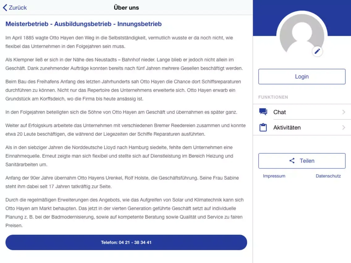 Tangkapan layar Otto Hayen Haustechnik GmbH iPad 
