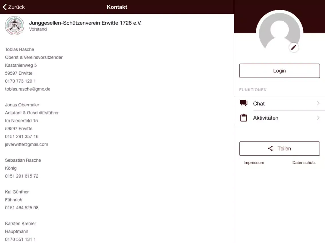 Tangkapan skrin JSV Erwitte 1726 e.V iPad 