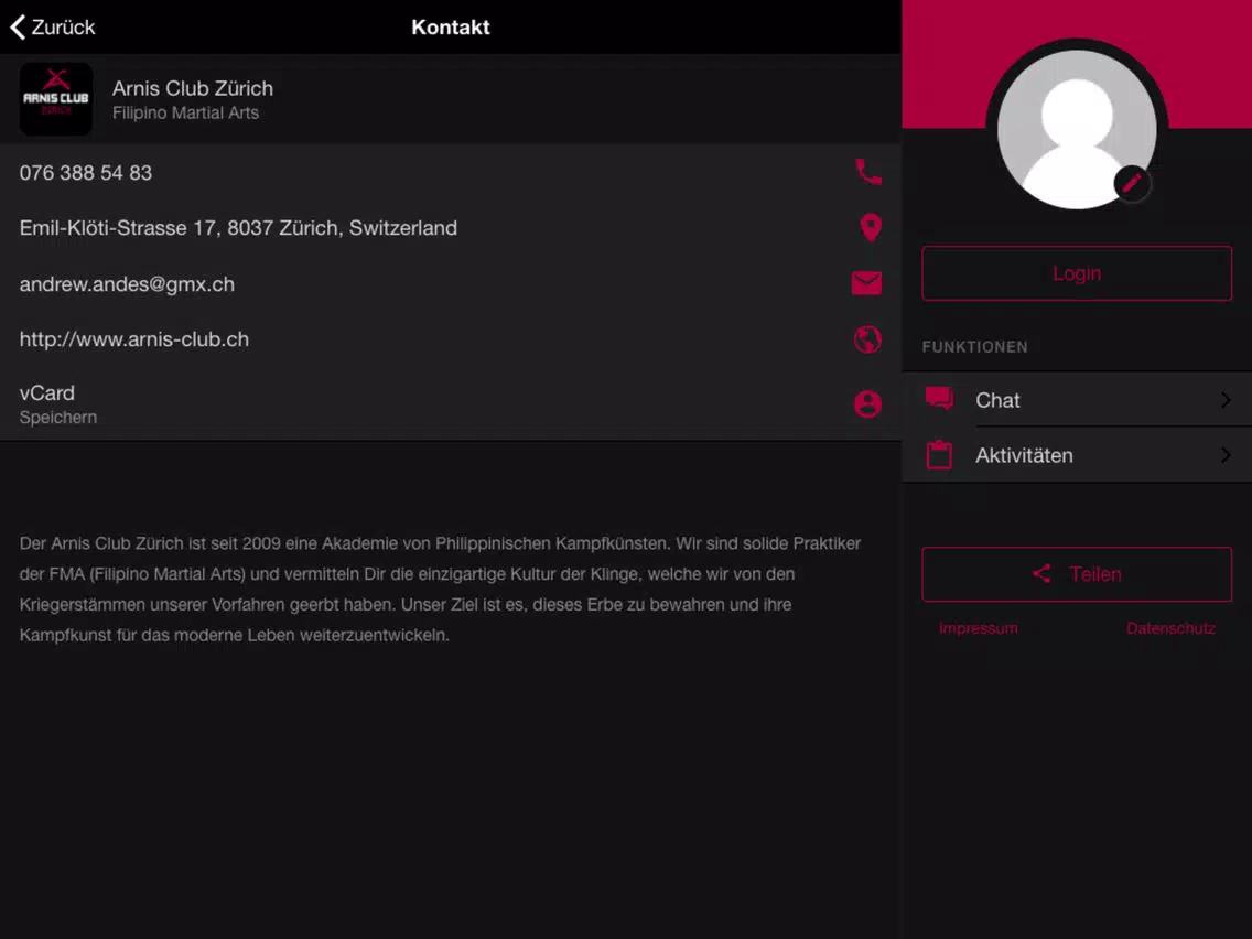 Arnis Club Zürich iPad  স্ক্রিনশট