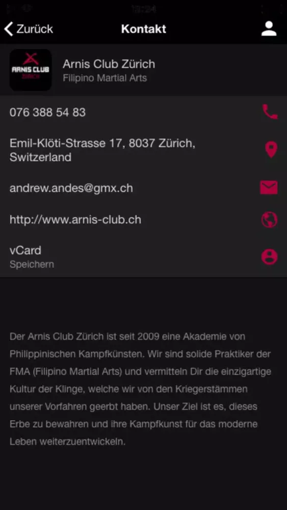 Ảnh chụp màn hình của Arnis Club Zürich