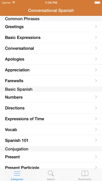 Tangkapan skrin Spanish Phrasebook: Conversational Spanish