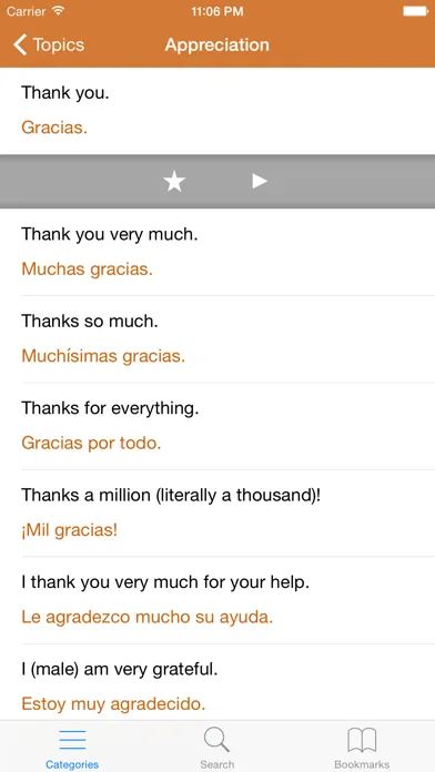 Tangkapan skrin Spanish Phrasebook: Conversational Spanish