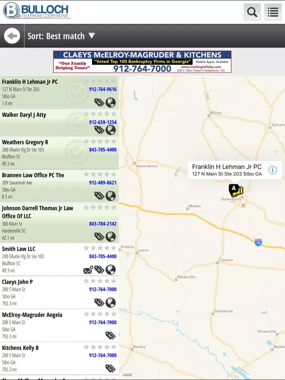 Tangkapan layar Bulloch Search Directory iPad 
