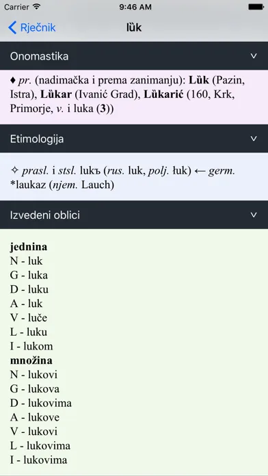 Capturas de tela do Rječnik hrvatskog jezika