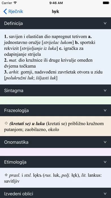 Capturas de tela do Rječnik hrvatskog jezika