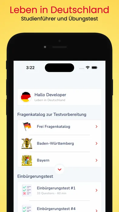 Capturas de tela do Leben in Deutschland Test.