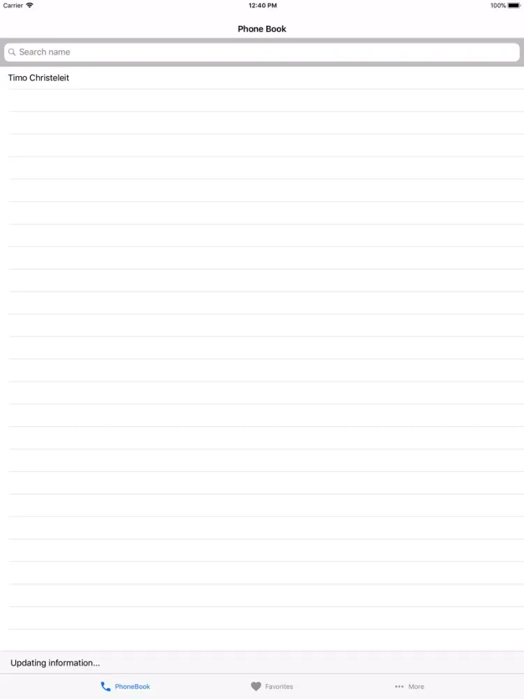 Capturas de tela do Phonebook CFG iPad 