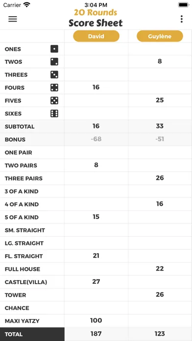 ภาพหน้าจอของ 20 Rounds Score Sheet