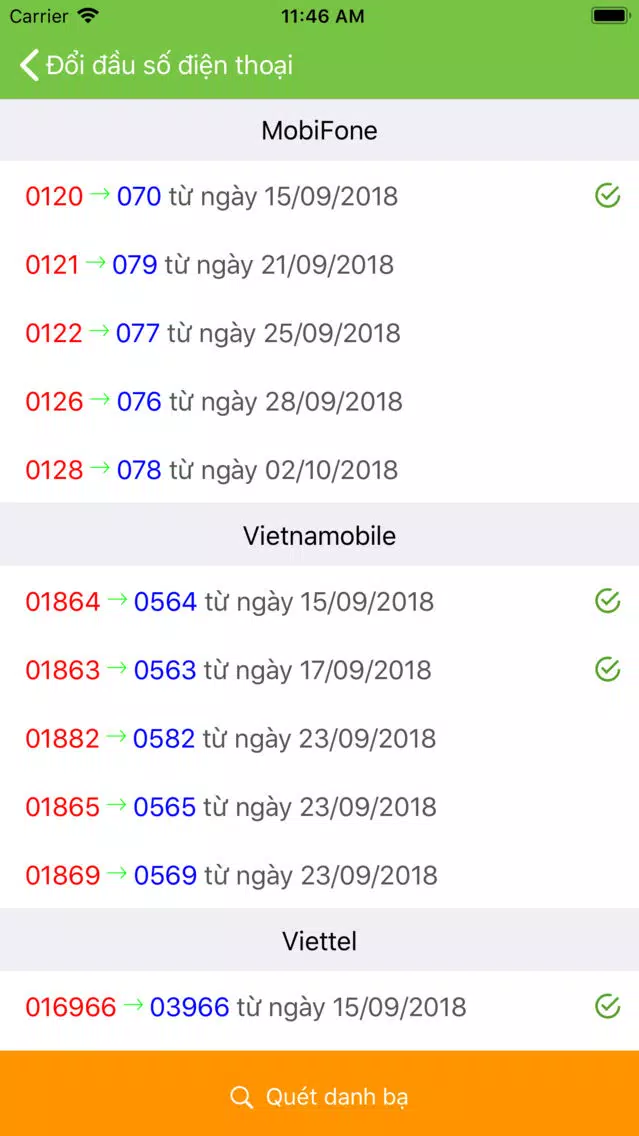 Screenshot di Chuyển đổi danh bạ-đầu số mới