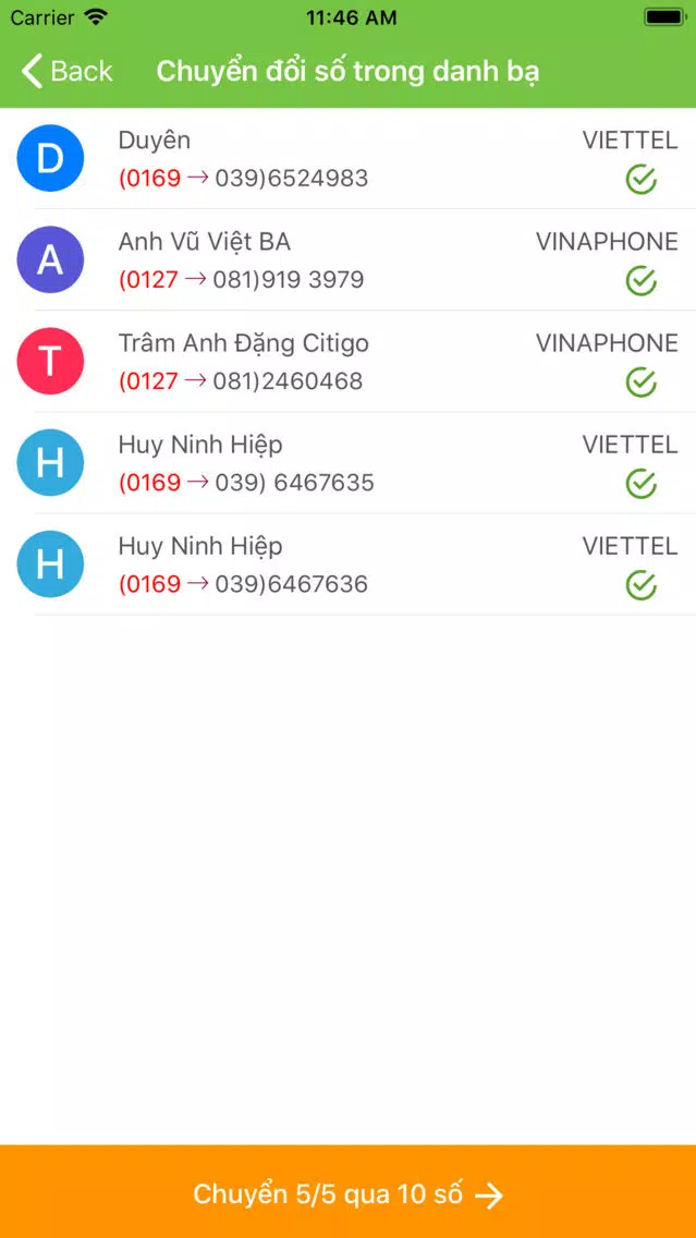 Screenshot di Chuyển đổi danh bạ-đầu số mới
