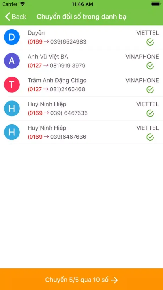 Chuyển đổi danh bạ-đầu số mới应用截图