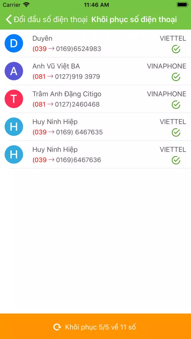 Screenshot di Chuyển đổi danh bạ-đầu số mới
