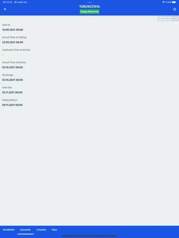 Ảnh chụp màn hình của ContraWorks Container Tracking iPad 
