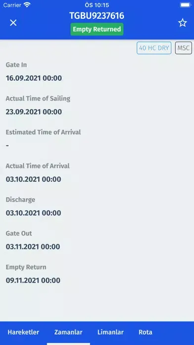 Ảnh chụp màn hình của ContraWorks Container Tracking